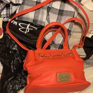 Orange Structured Shoulder Bag with Metallic Accent